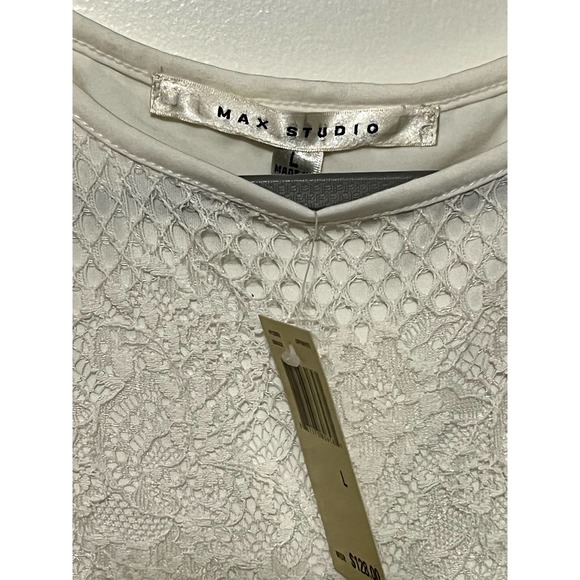 Max Studio White Lace Overlay Mid Length Dress Size Large NWT - Picture 7 of 9